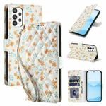 For Samsung Galaxy A33 5G Flower Pattern Buckle Leather Phone Case with Lanyard(Orange Flowers)