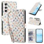 For Samsung Galaxy A34 5G Flower Pattern Buckle Leather Phone Case with Lanyard(Florals)