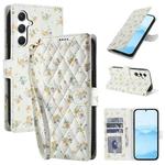For Samsung Galaxy A35 5G Flower Pattern Buckle Leather Phone Case with Lanyard(Yellow Flowers)