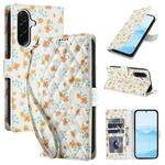 For Samsung Galaxy A36 5G / A56 5G Flower Pattern Buckle Leather Phone Case with Lanyard(Orange Flowers)