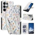 For Samsung Galaxy S25 Ultra 5G Flower Pattern Buckle Leather Phone Case with Lanyard(Blue Flowers)