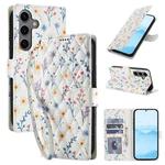 For Samsung Galaxy S24 FE 5G Flower Pattern Buckle Leather Phone Case with Lanyard(Blue Flowers)