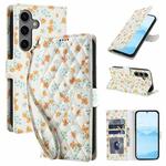 For Samsung Galaxy S24 FE 5G Flower Pattern Buckle Leather Phone Case with Lanyard(Orange Flowers)