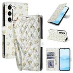 For Samsung Galaxy S23+ 5G Flower Pattern Buckle Leather Phone Case with Lanyard(Yellow Flowers)