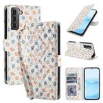 For Samsung Galaxy S22+ 5G Flower Pattern Buckle Leather Phone Case with Lanyard(Florals)