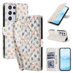 For Samsung Galaxy S21 Ultra 5G Flower Pattern Buckle Leather Phone Case with Lanyard(Florals)