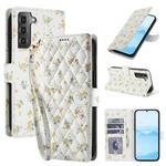 For Samsung Galaxy S21 5G Flower Pattern Buckle Leather Phone Case with Lanyard(Yellow Flowers)