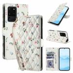 For Samsung Galaxy S20 Ultra Flower Pattern Buckle Leather Phone Case with Lanyard(Pink Flowers)