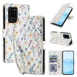 For Samsung Galaxy S20 Ultra Flower Pattern Buckle Leather Phone Case with Lanyard(Blue Flowers)