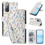 For Samsung Galaxy S20 FE Flower Pattern Buckle Leather Phone Case with Lanyard(Blue Flowers)