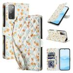 For Samsung Galaxy S20 FE Flower Pattern Buckle Leather Phone Case with Lanyard(Orange Flowers)