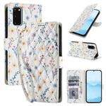 For Samsung Galaxy S20 Flower Pattern Buckle Leather Phone Case with Lanyard(Blue Flowers)