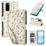 For Samsung Galaxy S20 Flower Pattern Buckle Leather Phone Case with Lanyard(Orange Flowers)