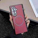 For Samsung Galaxy Z Fold7 Folding Shaft Magsafe Crazy Horse Texture Leather Phone Case(Red)