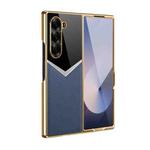 For Samsung Galaxy Z Fold6 5G Integrated Leather Contrast Color Folding Phone Case(Dark Blue)