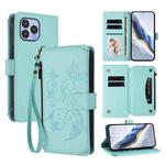 For Wiko T60 / Cubot P80 Butterfly Love Flower Multi-card Zipper Wallet Leather Phone Case(Mint Green)