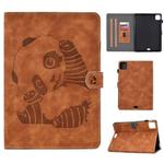 For iPad Air 2022 / 2020 10.9 Panda Embossing Pattern Horizontal Flip PU Leather Case with Holder & Card Slot & Anti-skid Strip(Brown)