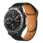 For Amazfit T-Rex 3 xDfind Rivet Buckle Genuine Leather Watch Band(Black)