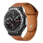 For Amazfit T-Rex 3 xDfind Rivet Buckle Genuine Leather Watch Band(Light Brown)