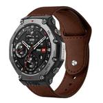 For Amazfit T-Rex 3 xDfind Rivet Buckle Genuine Leather Watch Band(Dark Brown)