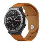 For Amazfit T-Rex 3 xDfind Rivet Buckle Genuine Leather Watch Band(Brown White Thread)