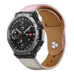 For Amazfit T-Rex 3 xDfind Rivet Buckle Genuine Leather Watch Band(Pink White)