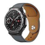 For Amazfit T-Rex 3 xDfind Rivet Buckle Genuine Leather Watch Band(Grey)