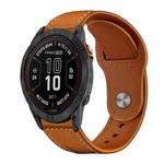 For Garmin Fenix 8/7X/6X/5X 26mm xDfind Rivet Buckle Genuine Leather Watch Band(Brown White Thread)