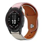 For Garmin Fenix 8/7X/6X/5X 26mm xDfind Rivet Buckle Genuine Leather Watch Band(Pink White)