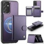 For Samsung Galaxy A14 4G / 5G / M44 5G JEEHOOD J09 Buckle Card Bag MagSafe Magnetic Style RFID Leather Phone Case(Purple)