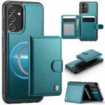 For Samsung Galaxy A14 4G / 5G / M44 5G JEEHOOD J09 Buckle Card Bag MagSafe Magnetic Style RFID Leather Phone Case(Green)