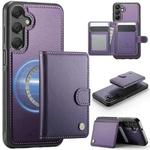 For Samsung Galaxy A16 4G / 5G JEEHOOD J09 Buckle Card Bag MagSafe Magnetic Style RFID Leather Phone Case(Purple)
