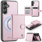 For Samsung Galaxy A16 4G / 5G JEEHOOD J09 Buckle Card Bag MagSafe Magnetic Style RFID Leather Phone Case(Pink)