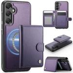 For Samsung Galaxy A55 5G / A35 5G JEEHOOD J09 Buckle Card Bag MagSafe Magnetic Style RFID Leather Phone Case(Purple)