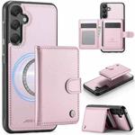 For Samsung Galaxy A55 5G / A35 5G JEEHOOD J09 Buckle Card Bag MagSafe Magnetic Style RFID Leather Phone Case(Pink)