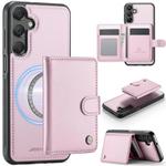 For Samsung Galaxy A25 5G JEEHOOD J09 Buckle Card Bag MagSafe Magnetic Style RFID Leather Phone Case(Pink)