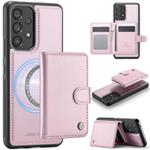 For Samsung Galaxy A53 5G JEEHOOD J09 Buckle Card Bag MagSafe Magnetic Style RFID Leather Phone Case(Pink)