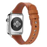 For Apple Watch 42 / 44 / 45 / 46 / 49mm xDfind Double Ring Single Rivet Genuine Leather Watch Band(Light Brown)