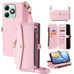 For itel A90 4G Zipper Wallet Side Buckle Crossbody Lanyard Leather Phone Case(Rose Gold)