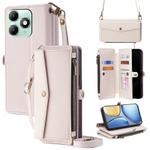 For itel A90 4G Zipper Wallet Side Buckle Crossbody Lanyard Leather Phone Case(White)