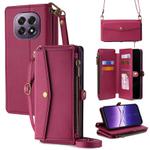 For OPPO A5 5G 2025 Global Zipper Wallet Side Buckle Crossbody Lanyard Leather Phone Case(Red)