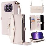 For OPPO A5 5G 2025 Global Zipper Wallet Side Buckle Crossbody Lanyard Leather Phone Case(White)