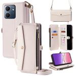 For OPPO A5x 5G Global Zipper Wallet Side Buckle Crossbody Lanyard Leather Phone Case(White)