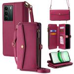For Realme C71 4G Zipper Wallet Side Buckle Crossbody Lanyard Leather Phone Case(Red)