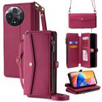 For TCL 60R 5G Zipper Wallet Side Buckle Crossbody Lanyard Leather Phone Case(Red)
