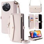 For TCL 60R 5G Zipper Wallet Side Buckle Crossbody Lanyard Leather Phone Case(White)