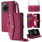 For Huawei nova 14 Ultra 5G Zipper Wallet Side Buckle Crossbody Lanyard Leather Phone Case(Red)