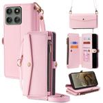 For Motorola Edge 60 Pro 5G Zipper Wallet Side Buckle Crossbody Lanyard Leather Phone Case(Rose Gold)
