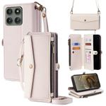 For Motorola Edge 60 Pro 5G Zipper Wallet Side Buckle Crossbody Lanyard Leather Phone Case(White)