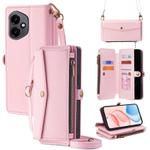 For Honor 400 Global 156.5mm Zipper Wallet Side Buckle Crossbody Lanyard Leather Phone Case(Rose Gold)